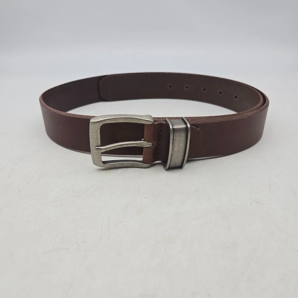 Rock & Republic Belt Brown Leather Grunge Rock Mens 36 Gunmetal Buckle NWOT